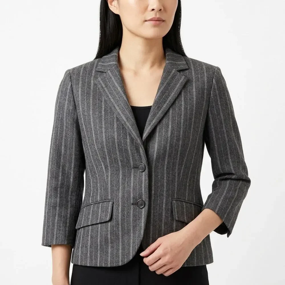 Easton Neston Special Wool Blend Gray Pinstripe Lined Jacket Women Size 8